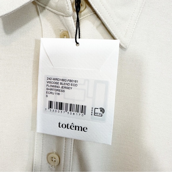 NWT TOTEME Flowing Jersey Shirtdress Long Sleeve Button Down Dress in Ecru - Picture 10 of 13